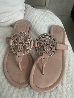 Tory Burch Blush Pink Logo Medallion Thong Sandals